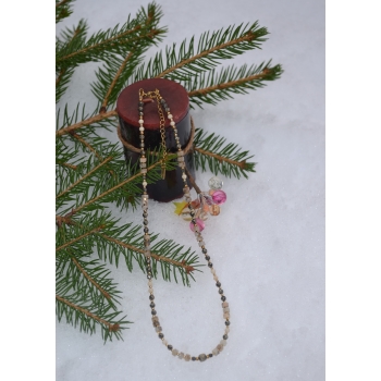 Naszyjnik handmade z kamieni pirytu i jaspisu.